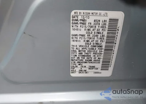 2014 Nissan Rogue Select S из США, поврежденный, VIN JN8AS5MV7EW200335